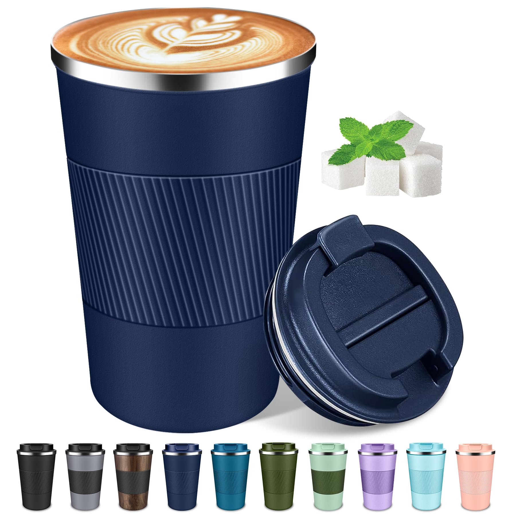 Photo 1 of Coffee Travel Mug 12 oz & 17 oz Insulated Coffee Mug with Lid Portable Spill-Proof Coffee Travel Mug No Handle Reusable Stainless Steel Mug Keeps Cold and Hot Suitable for Car, Daily, Travel and Gifts