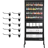 NectaCol 2'x 5' Standing Pegboard Display with T-Base, Pegboard Display Stand with Wheels, Metal Peg Board Display Rack, Art Display Stand, Extra 10 Pieces Hooks - Black