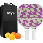 Leqqu Pickleball Paddles Set of 2 Fiberglass Honeycomb Core Control Spin | Durable Polymer Pickle Ball Rackets, Soft Overgrip fit for outdoor indoor court, Fashion Surface Design for Men Women Kid