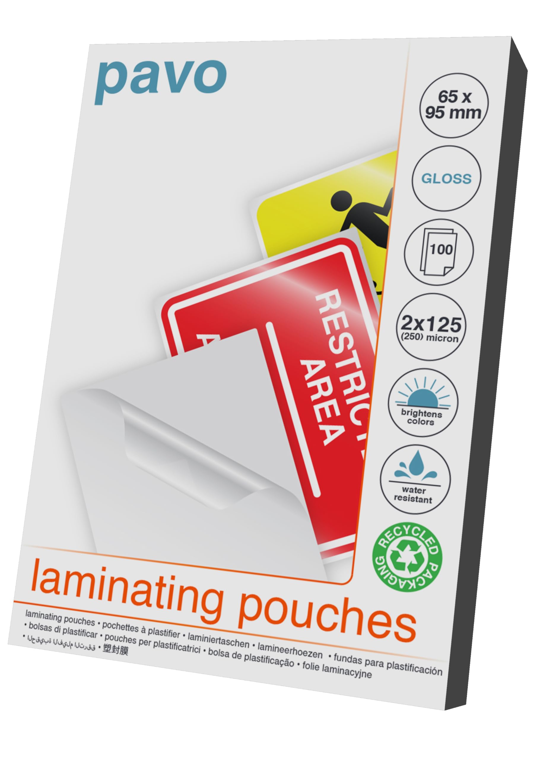PAVO Premium 250 Micron Office 65 x 95mm Laminating Pouches - Glossy (Pack of 100)