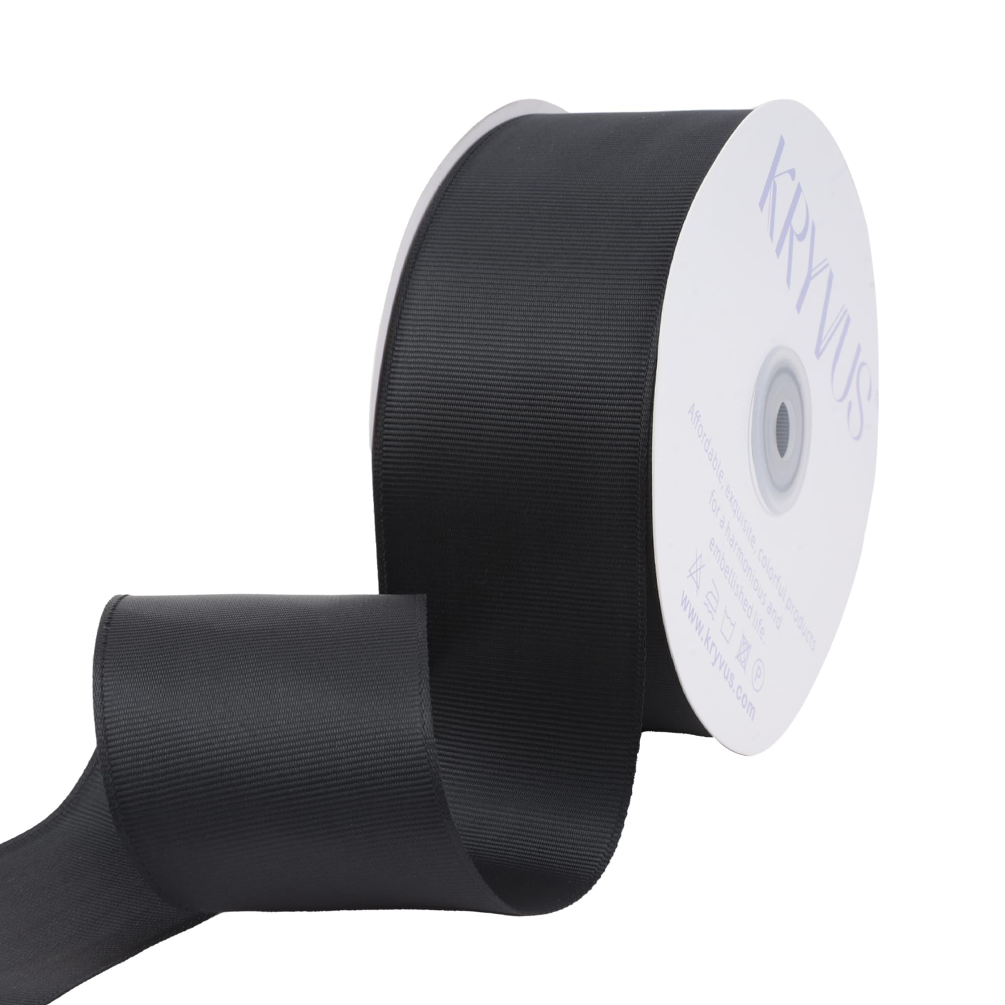 Kryvus Grosgrain Ribbon, Black Ribbon 50mm x Continuous 45 Metres, Black Grosgrain Ribbon Perfect for Gift Wrapping, Crafts, Sewing, Wedding Decor, DIY Hair Accessories and More