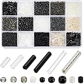 PH PandaHall 5000pcs+ Glass Seed Beads 15 Styles Tube Bead Bugle Beads Black White Silver Small Waist Bead for Christmas Punk Style Bracelet Jewelry Making Beading Weaving Embroidery DIY Craft