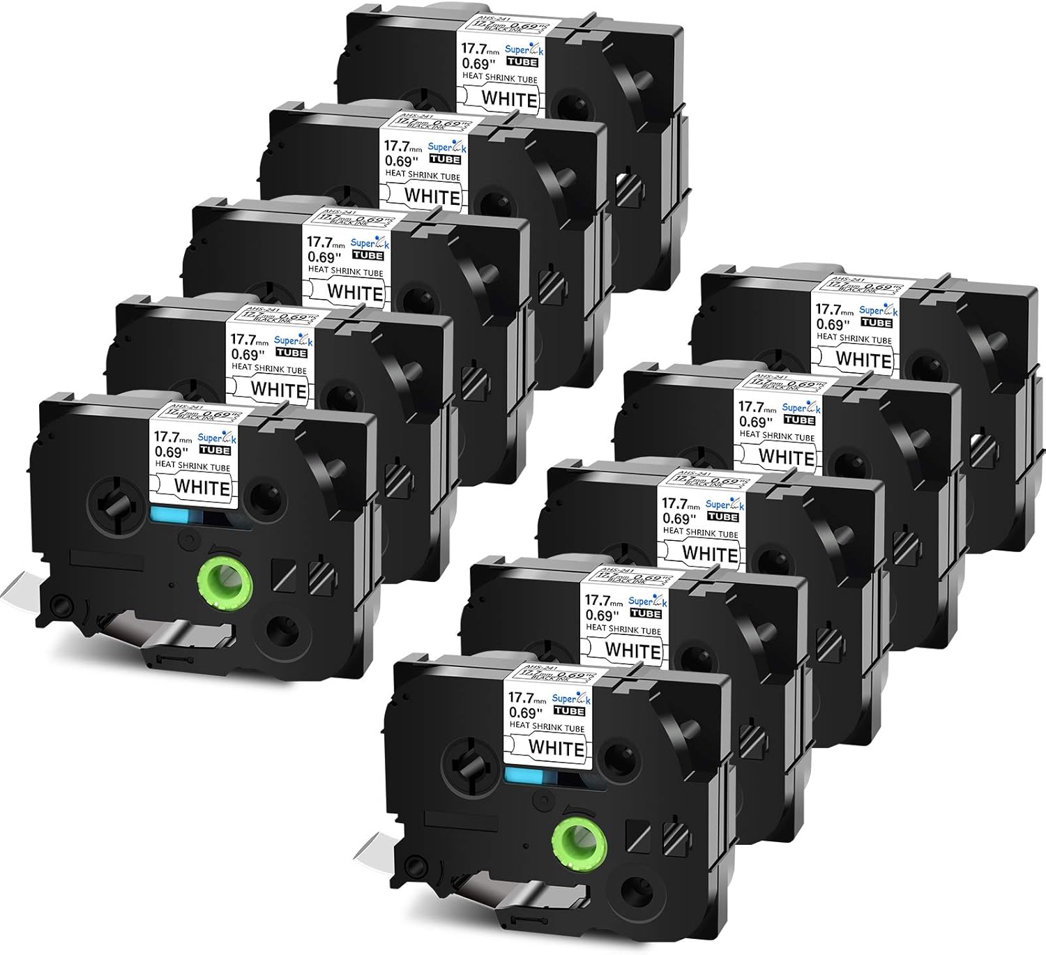 SuperInk 10 Pack Compatible for Brother HSe-241 HSe241 HS-241 HS241 Black on White Heat Shrink Tube Label Tape use in PT-D400 PT-D600 PT-E300 PT-E500 PT-P750WVP Printer (0.69''x 4.92ft, 17.7mm x 1.5m): Office Products