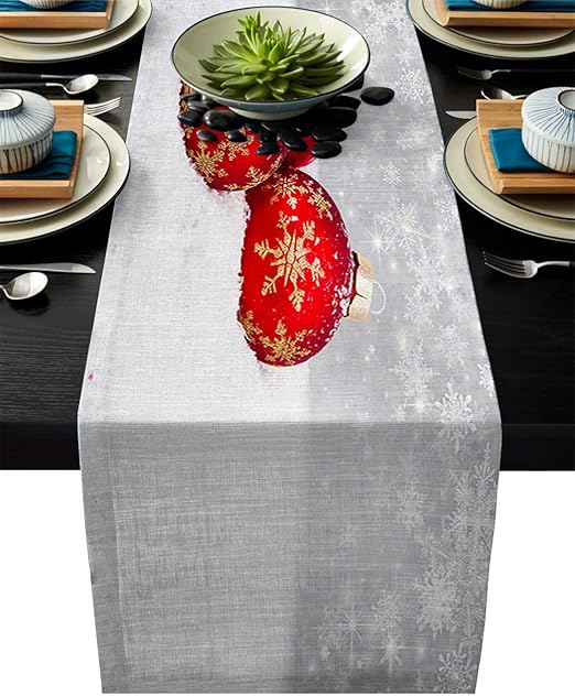 Amazon Com Cotton Linen Table Runner 13x90inch Red Jingle Bells