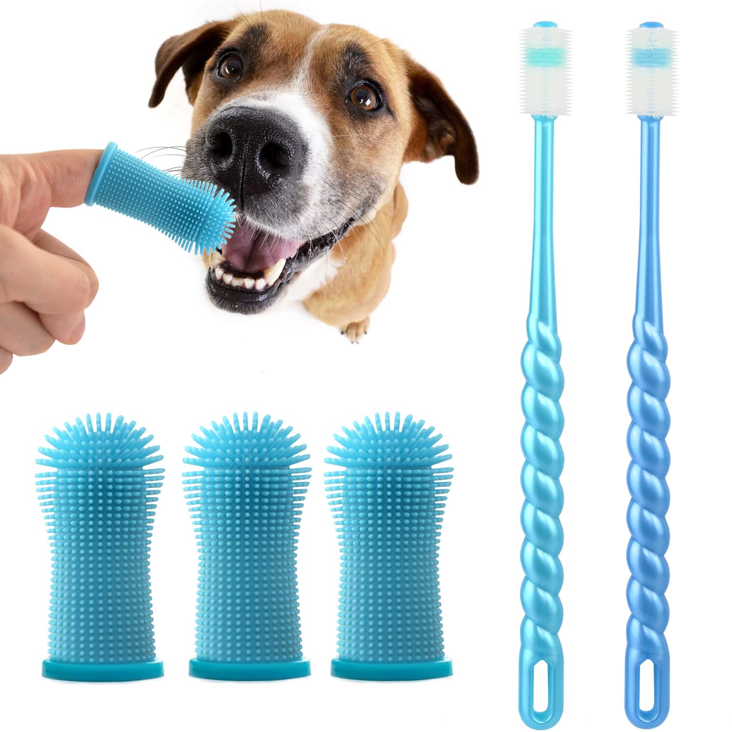 Dog Toothbrush, Finger Toothbrush, 360 Degree Silicone Toothbrush for Dental Care, Easy Dog Cat Puppy Teeth Cleaning 5Pack
