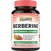 Vitalibre Berberine Supplement, with Turmeric Root, 97% High Potency Berberine HCl, Support Metabolism, Heart Health, Immune System, Vegan, 60 Capsules