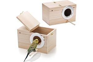Hiceeden 2 Pack Parakeet Nest Box, Natural Wood Bird Nesting Box, Small Bird House Breeding Box for Budgie Lovebirds, Cockati