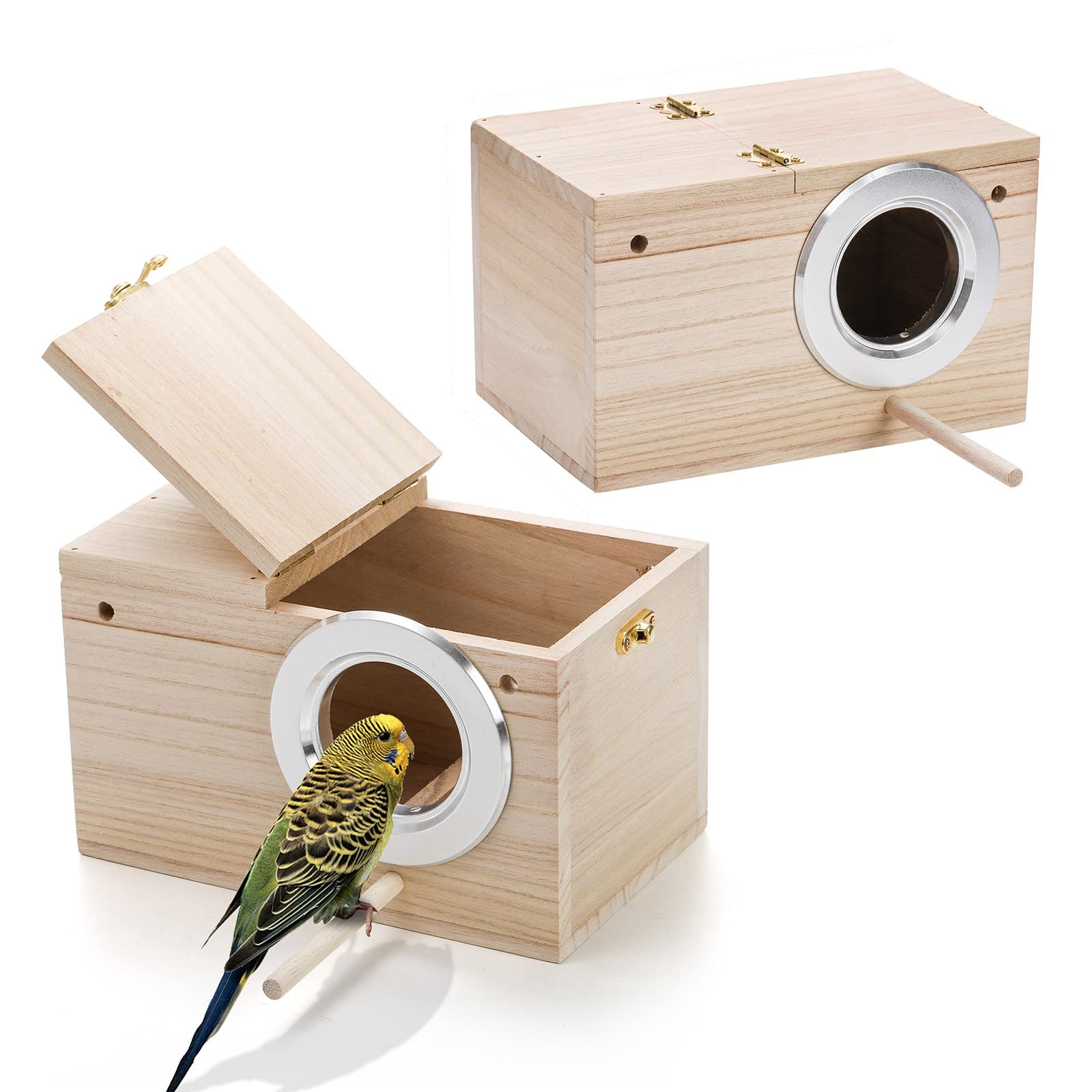 Photo 1 of Hiceeden 2 Pack Parakeet Nest Box, Natural Wood Bird Nesting Box, Small Bird House Breeding Box for Budgie Lovebirds, Cockatiel, Parrots Mating, Aviary, 7.7×4.7×4.7 Inches