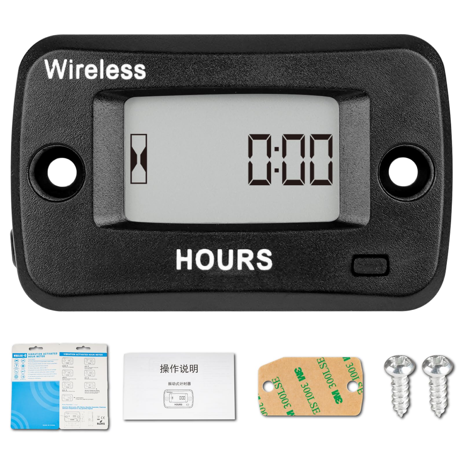 Jayron Digital Wireless Hour Meter,Vibration Activation,Programmable Maintenance Reminder,Resettable Job Timer,User Lock,for Generator Marine ATV Lawn Mower Motor and Equipment that Vibrates at Work