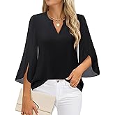 Timeson Women's 3/4 Sleeve Chiffon Blouse Shirt V Neck Dressy Tunic Tops