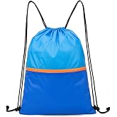 Veious Small Drawstring Backpack Bag, Gym Sackpack for Sports, Blue | Lightweight Swim Bag Cinch Bag with Zipper Pockets