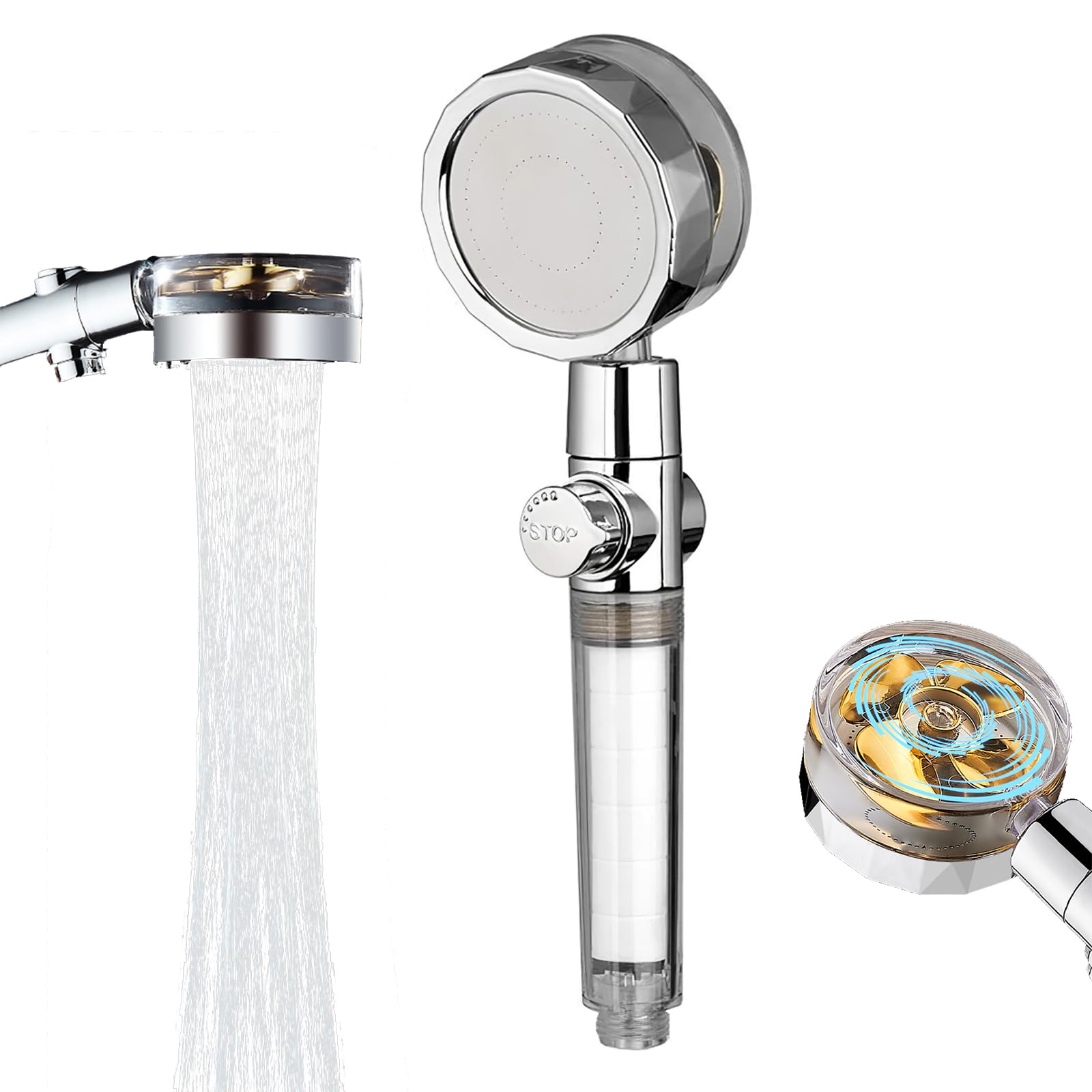 Shower Head,4 Modes with Pause Button High Pressure Shower Head with Handheld,Chlorine & Flouride Filter,Helps Dry Skin & Hair Loss,Best Bathroom Accessories for Shower Experience (Propeller)