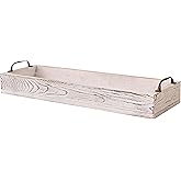 Rustic Wooden Serving Trays Rectangular with Handle,Ottoman Tray for Living Room 16 Inch Long for Serving Wine(whitewashed)