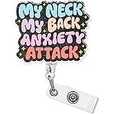My Neck My Back Anxiety Attack Badge Holder Retractable 1.6 Inches Mental Health, Anxious, Humorous, Sarcastic Alligator Clip/Belt Clip, Acrylic Material, Badge Reel, Lanyard ID Cards Holder Gifts