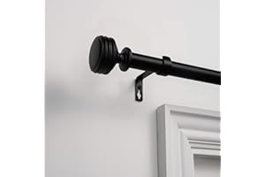 Exclusive Home Curtains Duke 1" Curtain Rod and Coordinating Finial Set, Matte Black, Adjustable 36"-72"