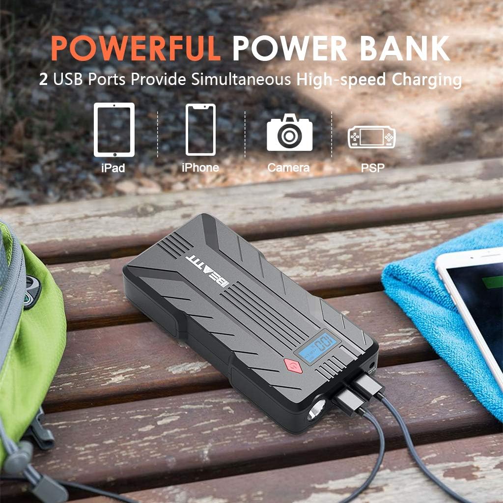 Beatit QDSP 1200A Peak 16500mAh 12V Portable Car Lithium Jump Starter (up to 8.0L Gas and 6.0L Diesel) Battery Booster Phone Charger Power Pack with Smart Jumper Cables B7: Automotive