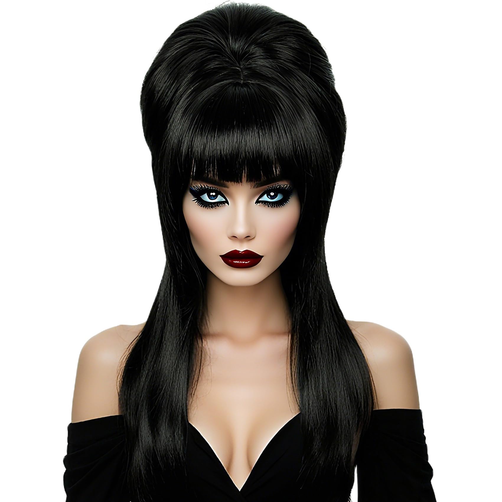 Photo 1 of Linfairy Long Straight Black Wig Big Bouffant Beehive Wigs for Women fits 50s 80s Costume