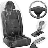 MYFAMIREA 250 PCS Disposable Car Seat Covers Clear Plastic Vehicle Seat Protector Set with Steering Wheel, Gear Shift and Handbrake Covers, Universal for Cars Auto Truck Bus Airplane