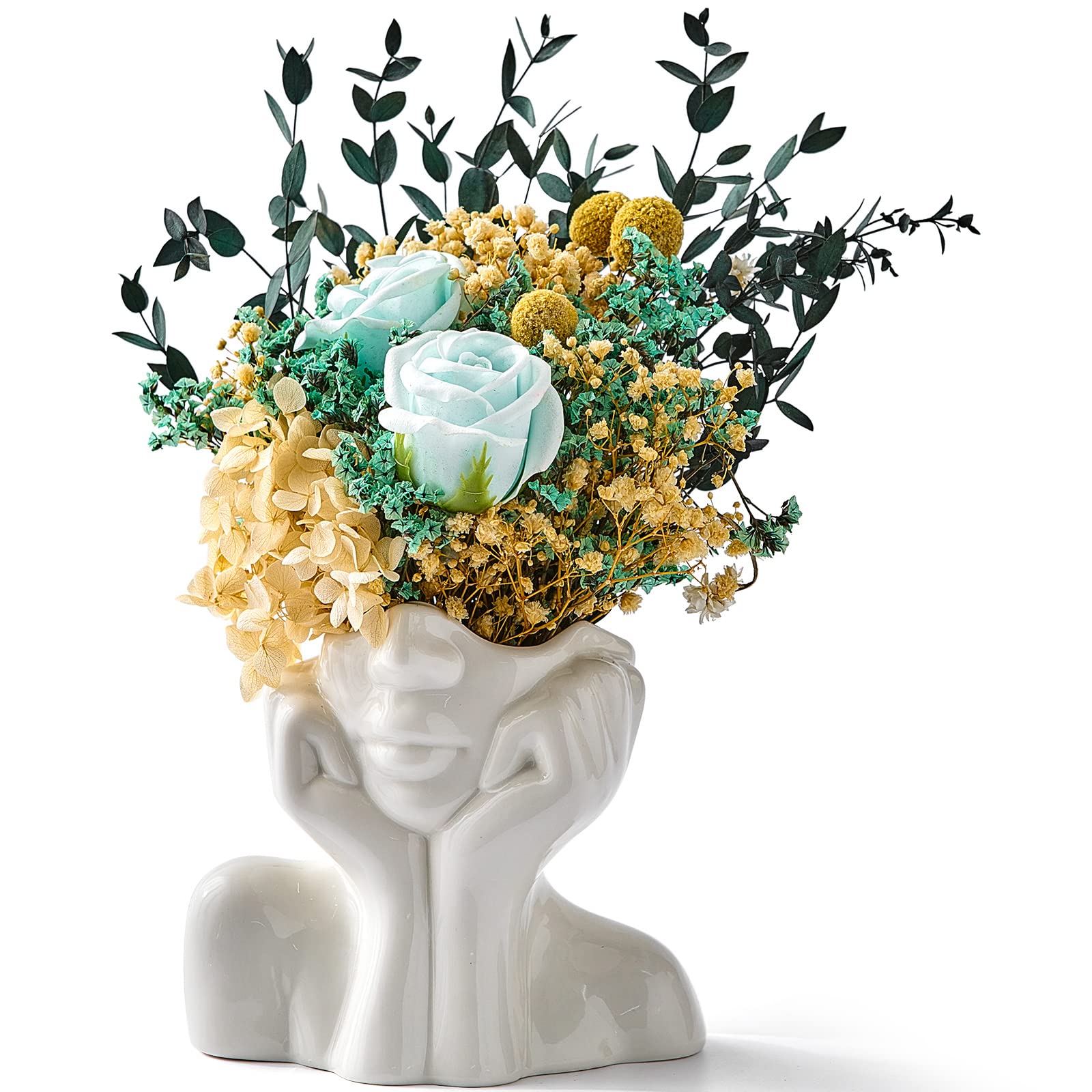 Photo 1 of FJS Ceramic Face Vases, White Flower Vases for Decor, Modern Decorative Vase Centerpiece for Table Shelf Living Room Office Bedroom