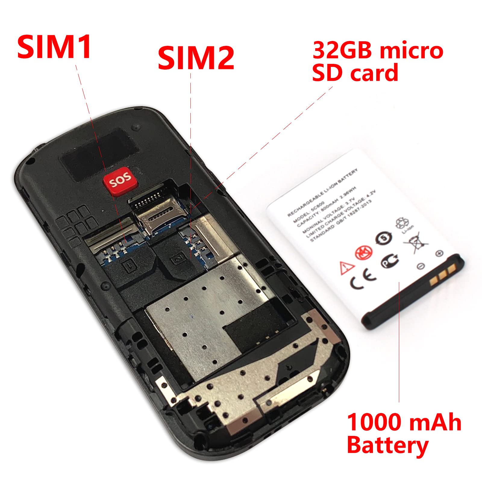 Uleway Big Button Mobile Phone for Elderly - Easy to Use Basic Device With SOS Emergency Button, Large Volume, Flashlight, FM Radio (Blue)