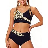 swimsobo Teen Girls Swimsuit Size 7-16 Two Pieces Bikini Sets with Chest Pad Bathing Suit Color Block Swimwear