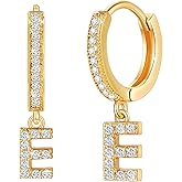 18K Gold Filled Initial Dangle Hoop Earrings for Women, 1 Pair CZ Hypoallergenic Alphabet Letter A-Z Drop Dangle Dainty Gold Earrings, Small Huggie Hoop Earrings with Cubic Zirconia Gifts Jewelry