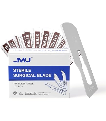 50 Pcs Sterile Surgical Carbon Steel Blades #10R + Scalpel Handle No 3 Graduated