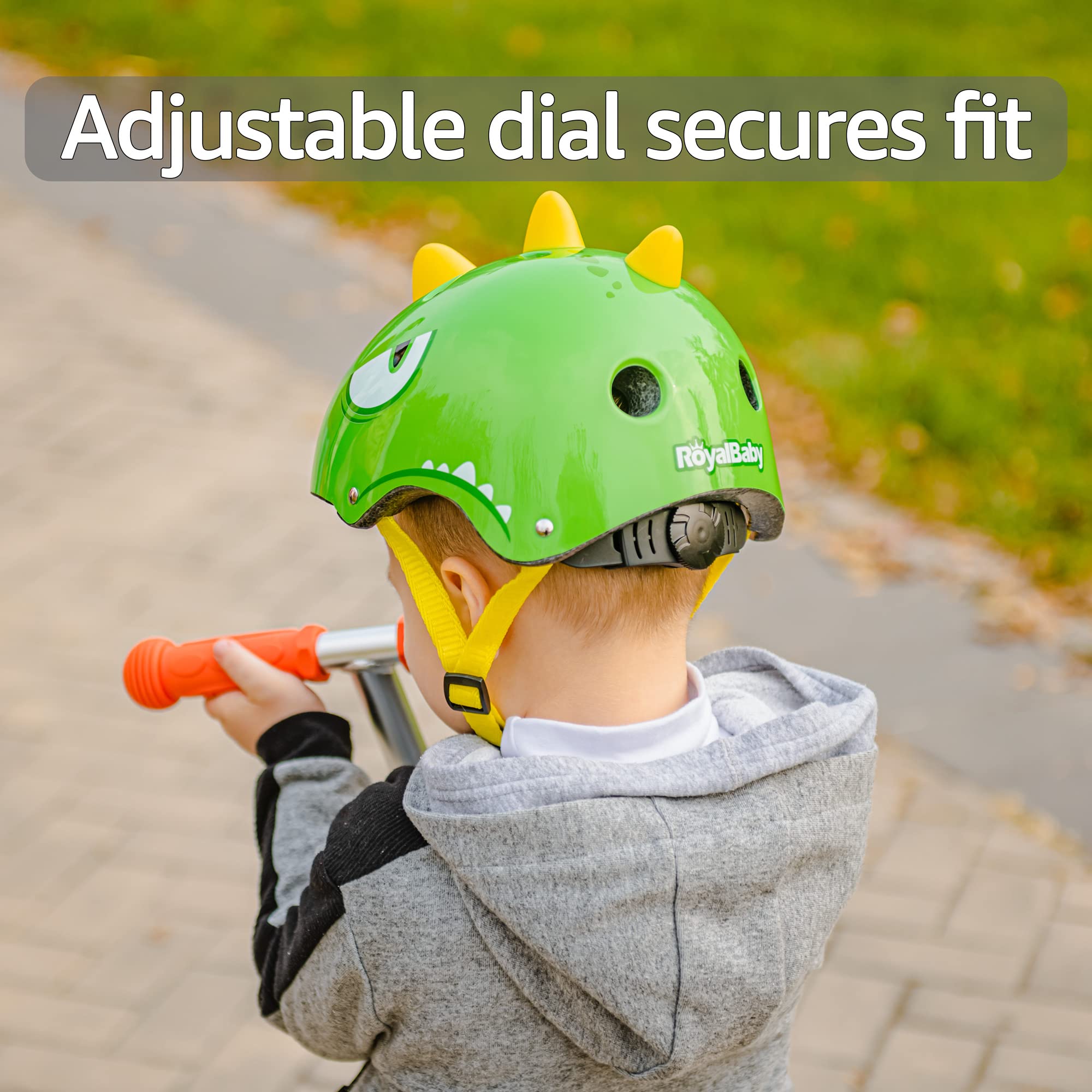 Kids Bike Helmet Toddler to Youth Sizes for Boys Girls Dinosaur Helmet Blue Green Dino Helmets for Multi-Sport