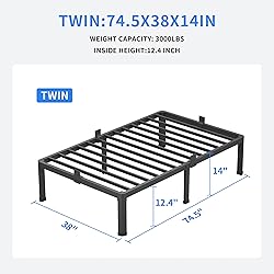 MAF 14 Inch Twin Metal Platform Bed Frame with