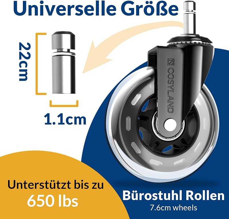 Bürostuhl Rollen für Hartboden, Leise PU Hartbodenrollen