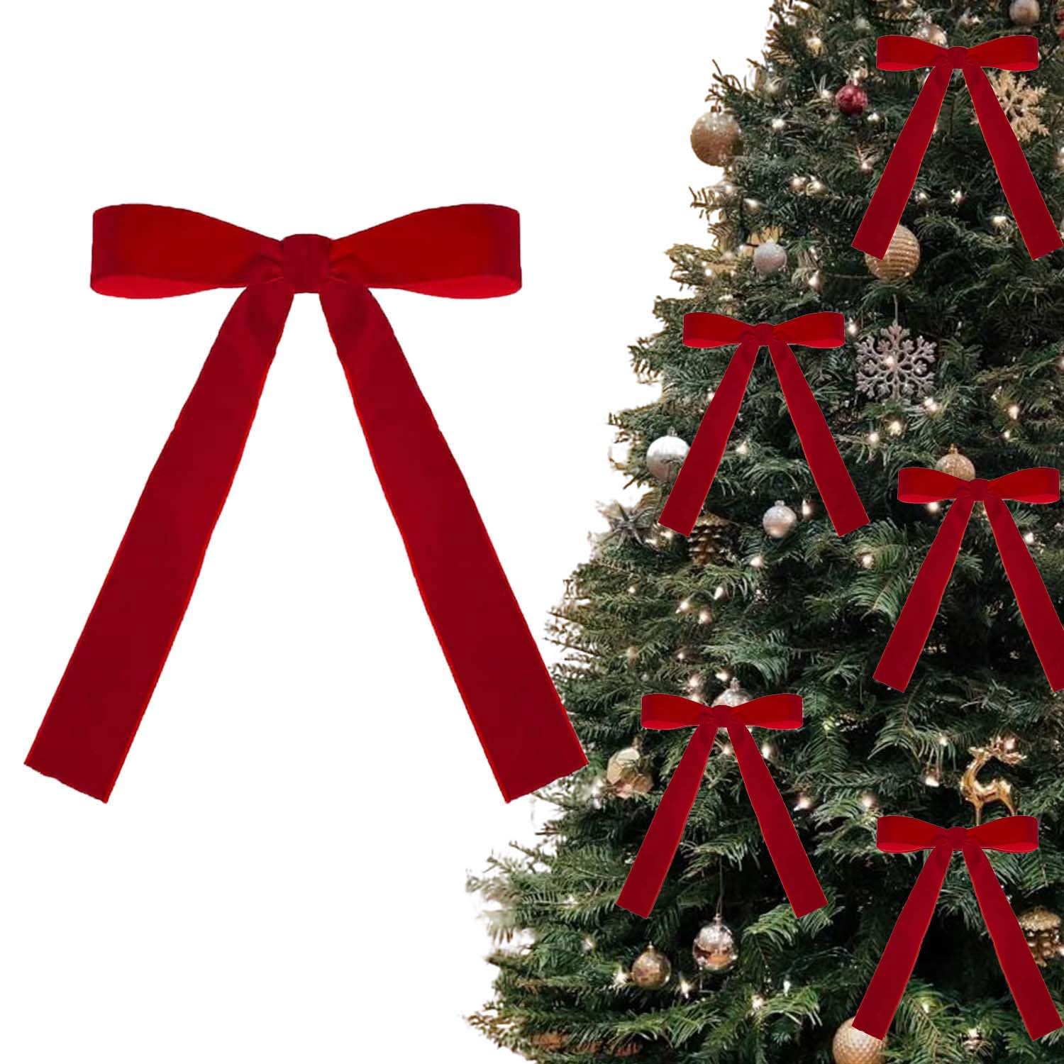 Photo 1 of 12PCS Red Velvet Bows for Christmas Tree, Velvet Ribbon Bows Christmas Tree Decorations, Xmas Ornaments for C hristmas Tree Wreath, Home Party, Holiday (Red)