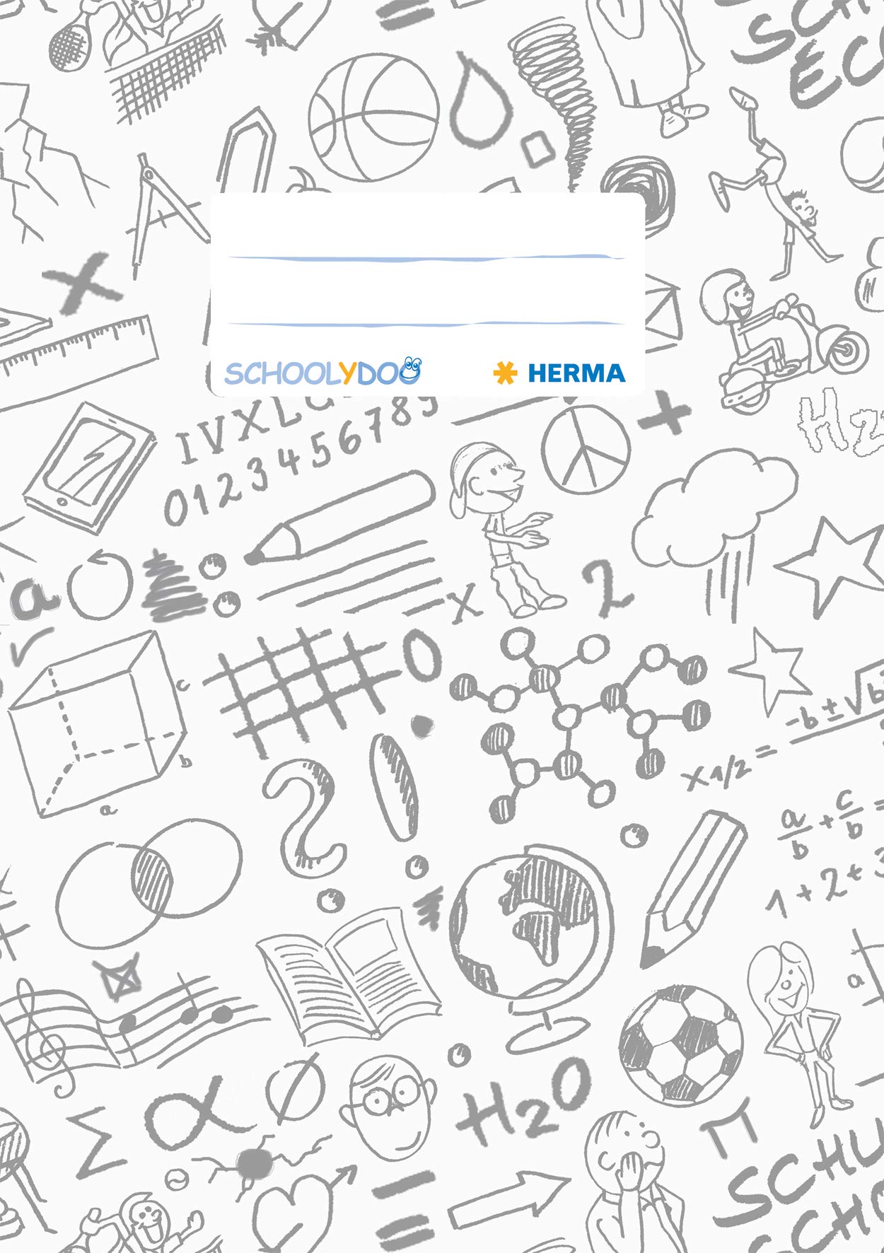 HERMA Exercise Book Cover A5 SCHOOLYDOO Design, with Inscription Label, Made of wipeable and Sturdy Plastic, Slip on Cover Jackets for School, White