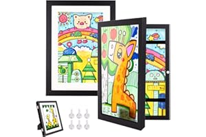 Hipsignal 2 Pack Kids Art Frame, 8.5x11 Artwork Frames Changeable with Stand, Front Opening Picture Frame for Storage & Display Holds 150, for Children Art Projects, Drawings, School Crafts, Black