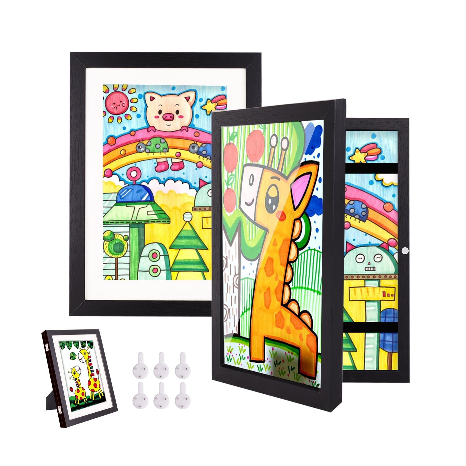 Hipsignal Kids Art Frames, 2 Pack A4 Photo Frame for 150 Pictures, Fillable Front Opening Kids Artwork Display Frame with Mount for Hang or Stand Display Children's Drawings, Art Projects (Black) — image 1
