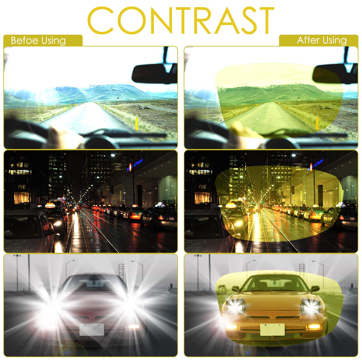 CHEREEKI Gafas de Sol Visión Nocturna, Gafas de Sol Visión Nocturna Polarizadas Hombre Mujer, Gafas de Conducir Deportes100% Protección UV400 Gafas para Conducción (amarillo)