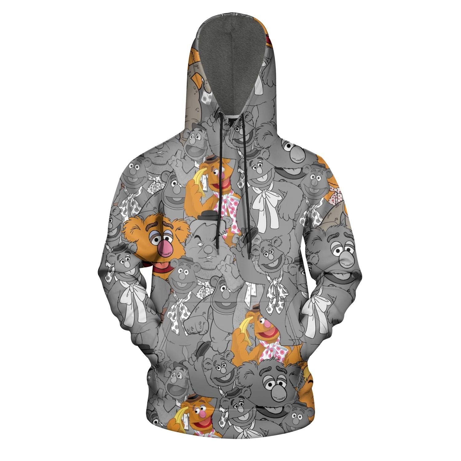 KiySi Men's Pullover Hoodie Sweatshirt Fozzie-Bear-Orange-Wears-Hat-and-Necktie-Muppet-Gray- Warm Sw