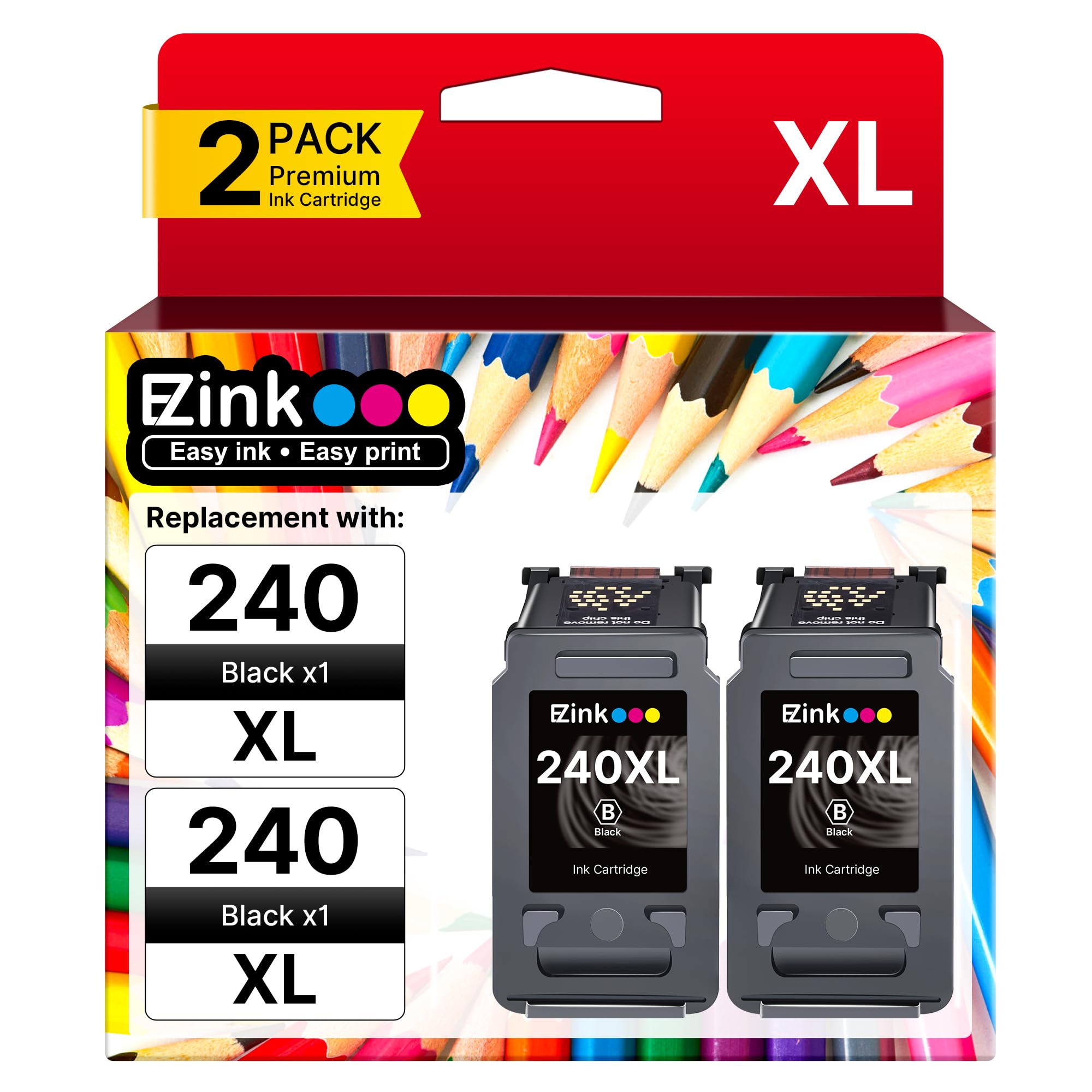 Photo 1 of 240XL Ink Cartridge Replacement for Canon 240XL Black Ink Cartridge, PG-240XL PG240 Works with PIXMA PIXMA MG3620 TS5120 MG3520 MG3220 MG2120 MG4220 MX392 MX452 MX522 Printer, 2 Pack Black