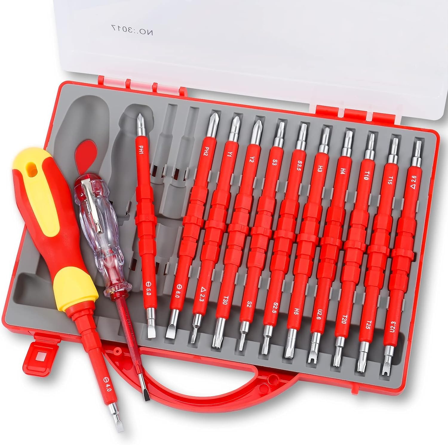 26 in 1 Insulated Screwdriver Set, Magnetic Electrician Multifunctional Screwdriver Tool Kit, Dual Head Interchangeable Bits Torx Hex Slotted Screwdrivers for Electricians Repair