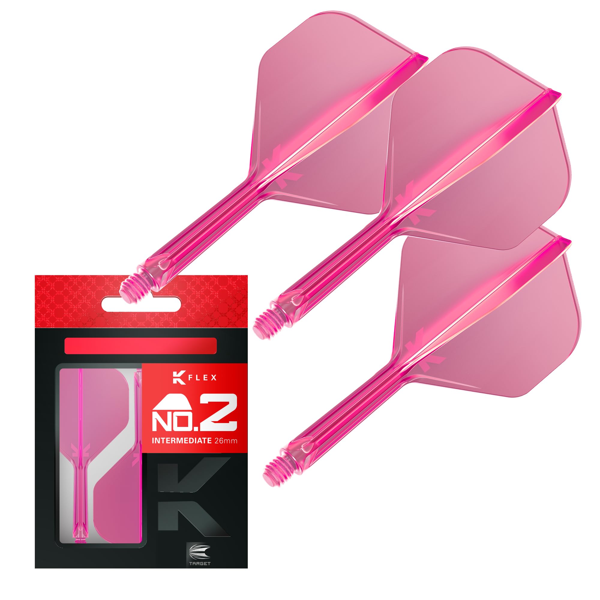 Target Darts K Flex Integrated Dart Flights And Shafts, No.2 Pink (Intermediate) | Pack Of 3 K-Flex – No2, Kflex All In One Moulded Dart Flight & Stem | Professional Dart Accessories