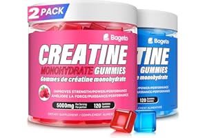 Creatine Monohydrate Gummies 5000mg for Men & Women,Sugar Free,Vegan,120 Count Raspberry + Blueberry (Pack of 2)
