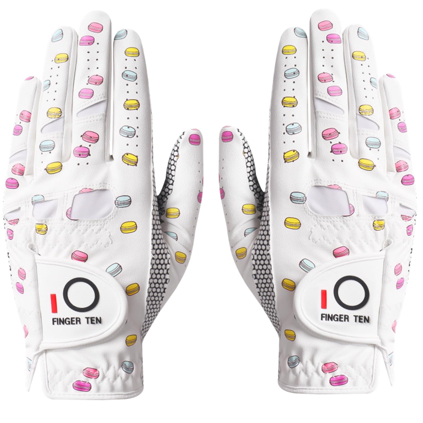 FINGER TEN Golf Gloves Ladies for Left and Right Hand with Non Slip Palm All Weather Soft in Pair,Women Golf Glove Rain Grip Weathersof Pro Color White Pink Size S M L XL (Small,White)