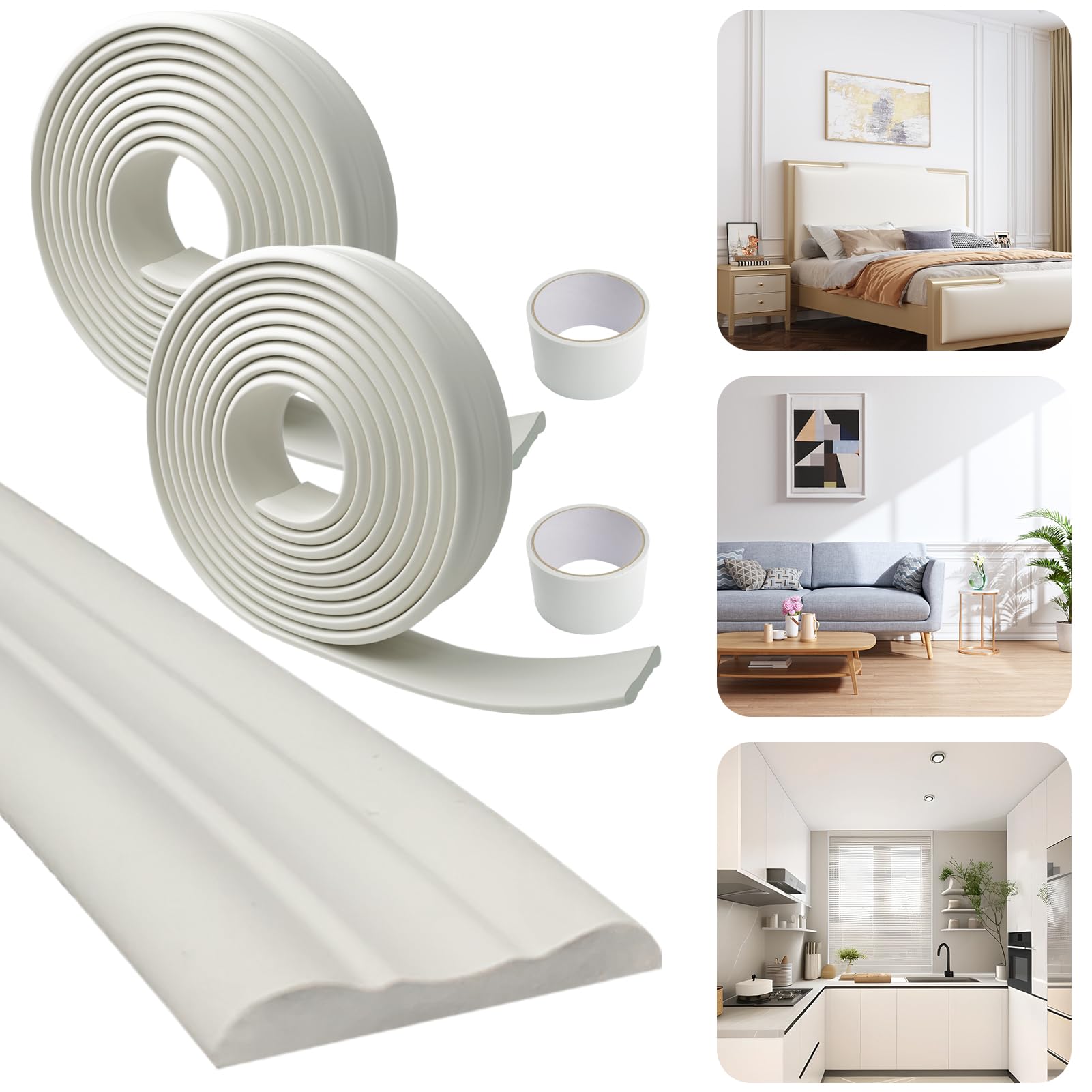 Photo 1 of 2 PCS Peel and Stick Wall Molding 16.4 Ft x 2.4" Chair Rail Moulding for Walls Adhesive Flexible Molding Trim for Home Decoration and Wall Protection