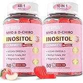 Myo-Inositol & D-Chiro Inositol Gummies for Women 2000mg + 50mg, 40:1 Ratio Inositol with Vegan Omega-3 + D3, Magnesium Glycinate, Methyl Folate + B12 for Female Health & Wellness, Sugar Free, 120 Cts