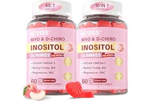 NEVISS Myo-Inositol & D-Chiro Inositol Gummies for Women 2000mg + 50mg, 40:1 Ratio Inositol with Vegan Omega-3 + D3, Magnesium Glycinate, Methyl Folate + B12 for Female Health & Wellness, Sugar Free, 120 Cts