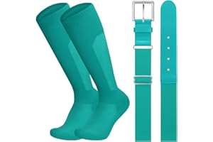 LEACOOLKEY Baseball Belt and Socks Combo Set Breathable Softball Socks and Elastic Belt for Youth Adult