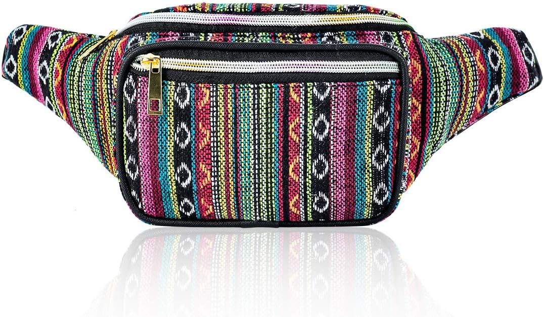 Fanny Pack Boho Stripe Waist Pack Bag for Men Women Hip Bum Bag with Adjustable Strap for Outdoors Workout Traveling,Hiking,Rave Party,Festival