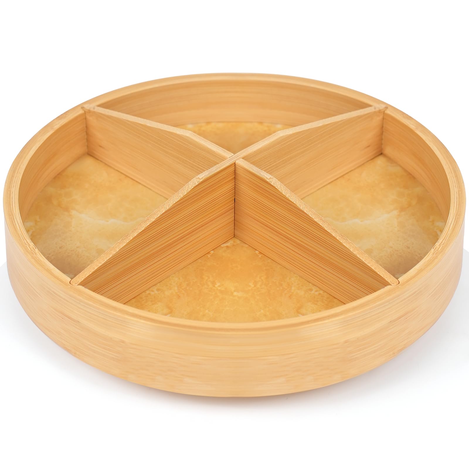 Photo 1 of 10'' Bamboo Wood Lazy Susan Organizer, Turnable, Removable Dividers, 10 inch, Natural Material, Faux Marble Easy Clean Base, Non-Slip, 360° Rotating Tray for Kitchen, Dining, Table, and Living Room