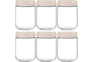 NETANY 6-pack 16oz Glass jars with Airtight Lids, Overnight Oats Containers with Lids, Wide mouth Mason Salad jars, Glass Food Storage Containers for Snacks Yogurt Spice Sugar-Beige