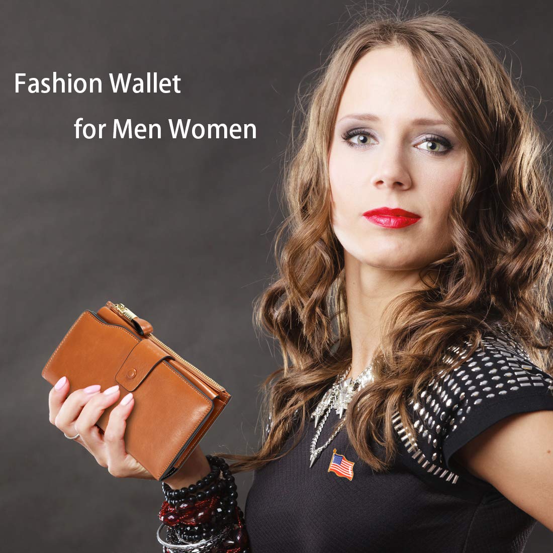 Women\'s Wallet, RFID Blocking Large Capacity Clutch Purse, Genuine Leather Card Holder, Brown
