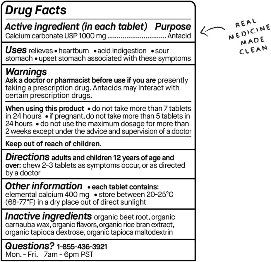 Genexa Antacid Maximum Strength – 72 Tablets | Calcium Carbonate Antacid, Non-GMO & Certified Gluten-Free | Heartburn Fix | Free of Talc, Dyes & Parabens: Health & Personal Care